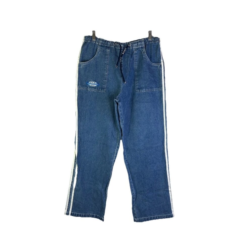 Vintage 90s B.U.M Spell Out Baggy Vertical Stripe Jeans JNCO Skater